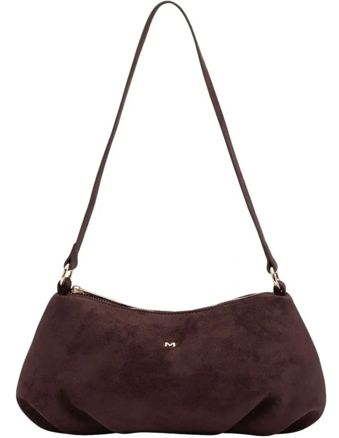 Mocha June Suede Shoulder Bag in Burgundy