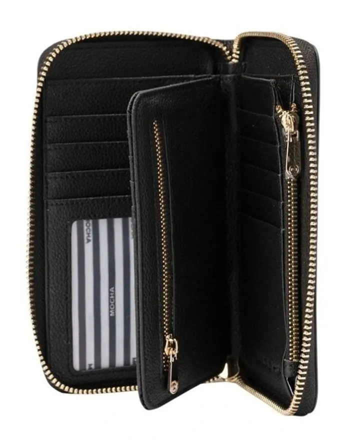 Mocha Kristin Leather Wallet in Black