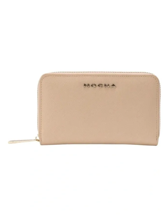 Mocha Kristin Leather Wallet in Cream