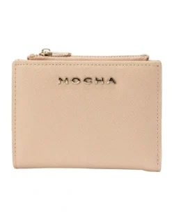 Mocha Kristin Mini Leather Wallet in Cream
