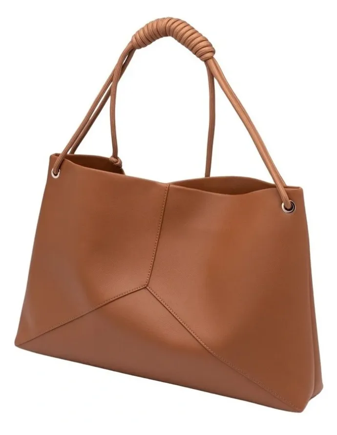 Mocha Lina Knotted Shoulder Bag in Tan
