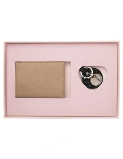 Mocha Mia Leather Wallet and Chevron Circle Key Ring in Light Taupe