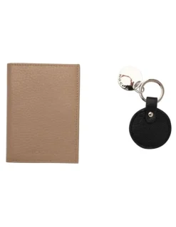 Mocha Mia Leather Wallet and Chevron Circle Key Ring in Light Taupe