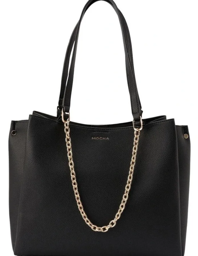 Mocha Sienna Stud Tote Bag in Black