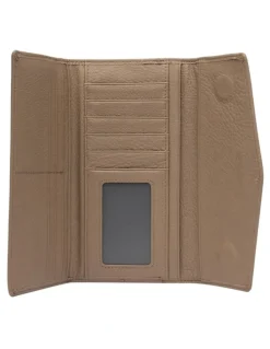 Mocha Tania Leather Long Wallet in Taupe