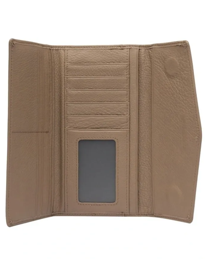 Mocha Tania Leather Long Wallet in Taupe