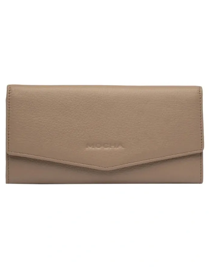 Mocha Tania Leather Long Wallet in Taupe