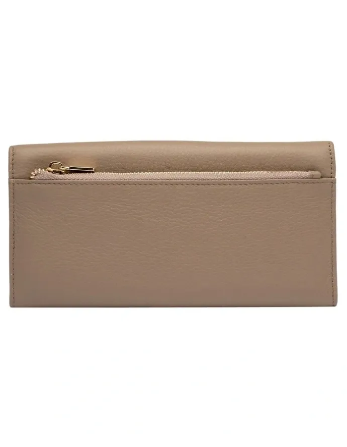 Mocha Tania Leather Long Wallet in Taupe