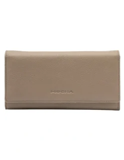 Mocha Vivian Leather Long Wallet in Taupe