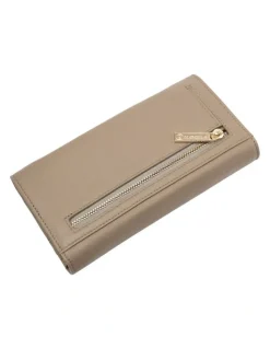 Mocha Vivian Leather Long Wallet in Taupe