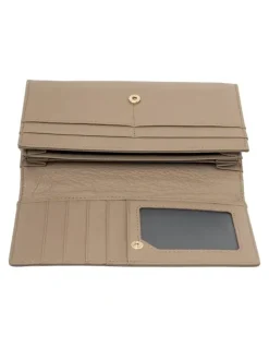 Mocha Vivian Leather Long Wallet in Taupe