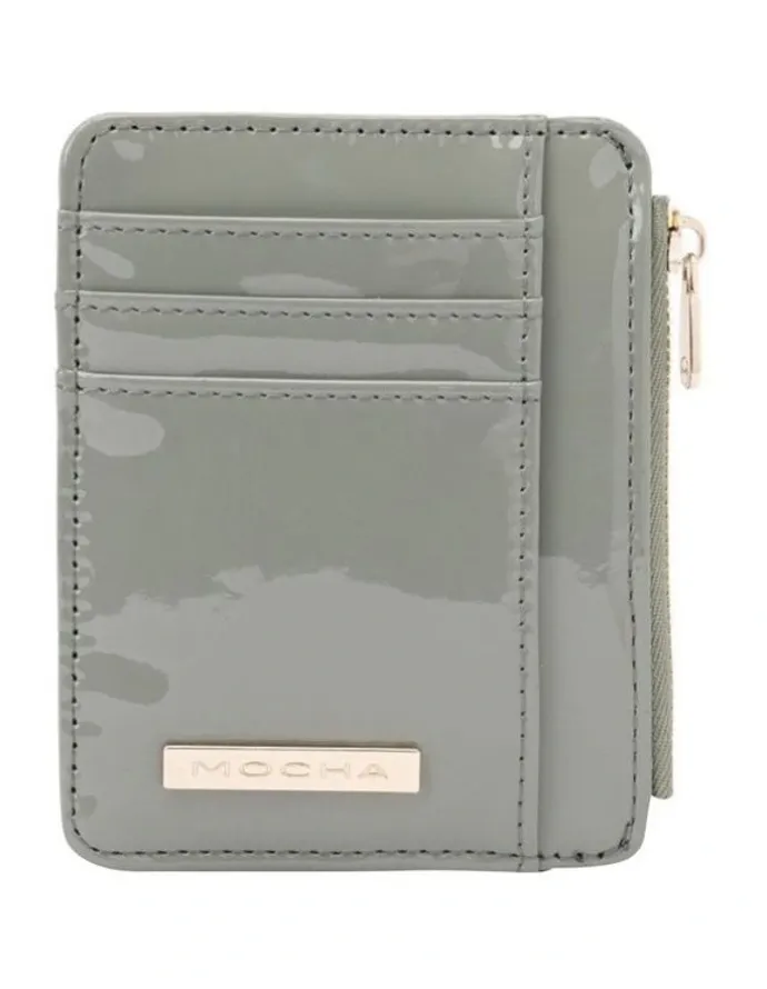 Mocha Willow Patent Card Holder in Sage