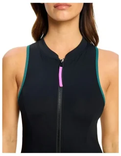 Modibodi Swimwear Zip Front One Piece Super Absorbency in Black Orchid