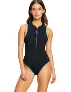 Modibodi Swimwear Zip Front One Piece Super Absorbency in Black Orchid