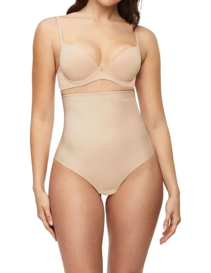 Nancy Ganz X-Factor High Waisted Thong Brief in Warm Taupe