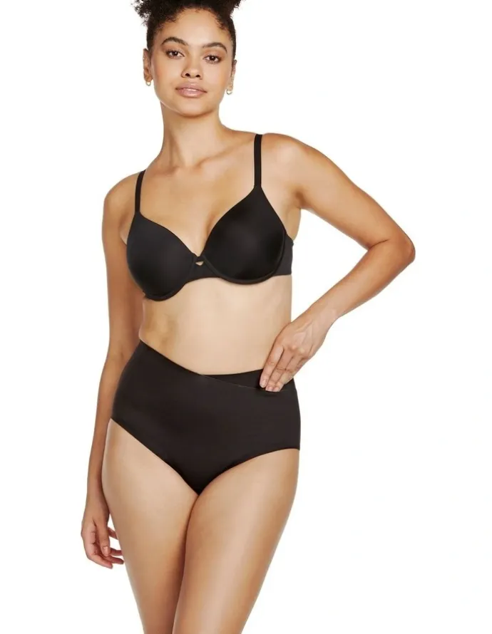 Naomi & Nicole Real Smooth Wrap Front High Waist Shaping Brief in Black