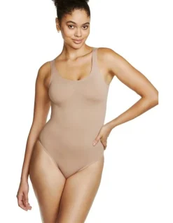 Naomi & Nicole Real Smooth Shaping Control Thong Bodysuit in Stucco