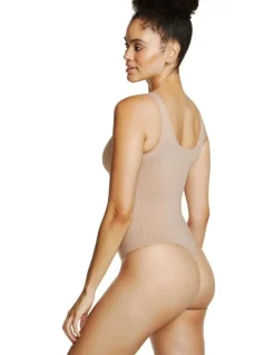 Naomi & Nicole Real Smooth Shaping Control Thong Bodysuit in Stucco