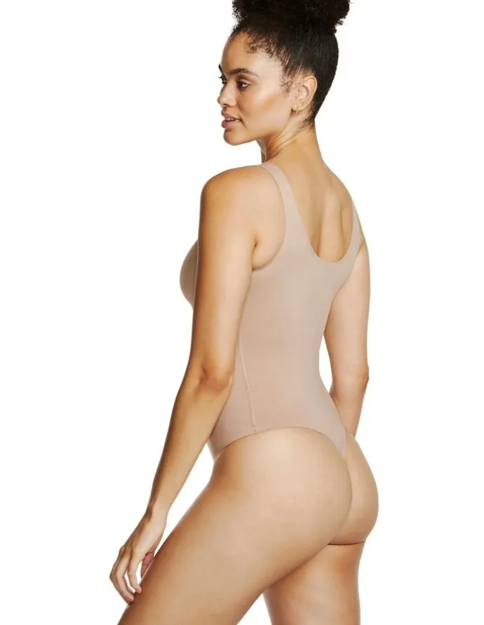 Naomi & Nicole Real Smooth Shaping Control Thong Bodysuit in Stucco