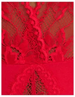 Natori Fleur Thong Cut Halter Lace Lingerie Bodysuit in Bonfire