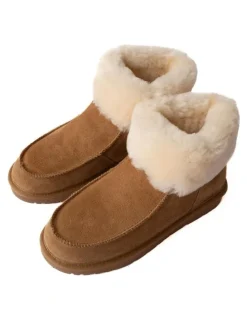 Naturally Sheepskins Slipper with a Plush Sheepskin Wool Cuff in Tan