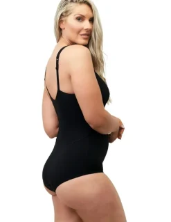 Naturana Wirefree Opaque Shaping Bodysuit with Mesh in Black
