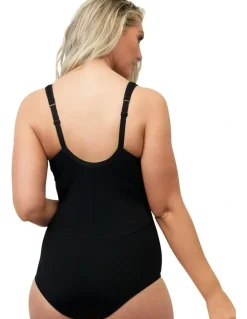 Naturana Wirefree Opaque Shaping Bodysuit with Mesh in Black