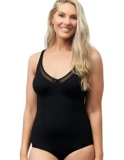 Naturana Wirefree Opaque Shaping Bodysuit with Mesh in Black