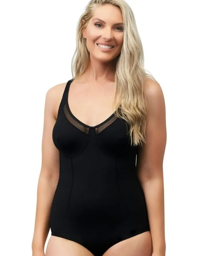 Naturana Wirefree Opaque Shaping Bodysuit with Mesh in Black