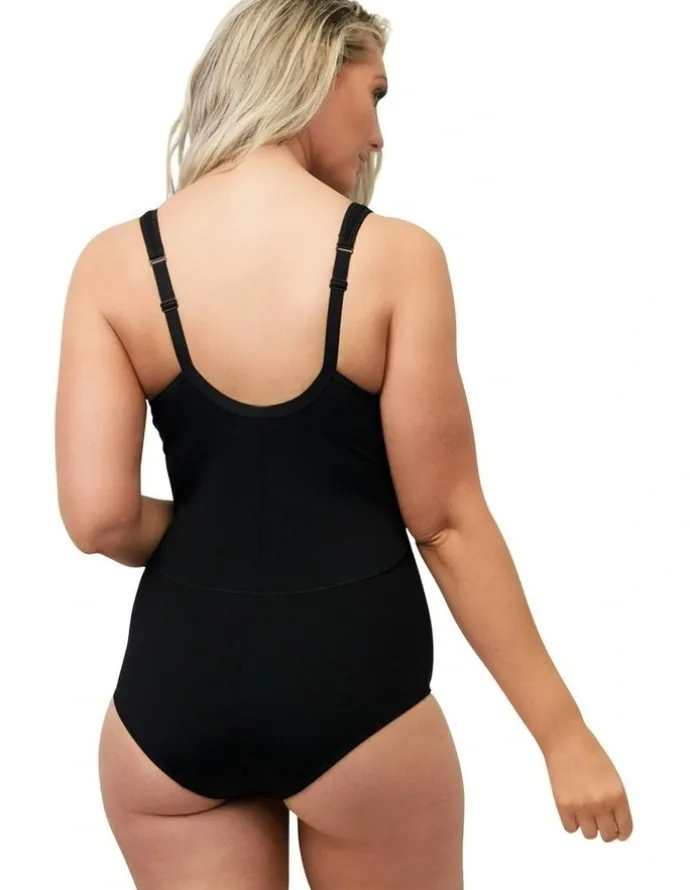 Naturana Wirefree Opaque Shaping Bodysuit with Mesh in Black