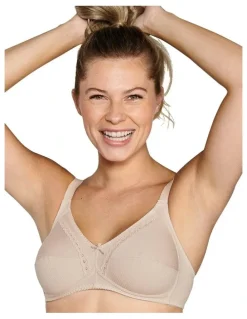 Naturana Wirefree Ribbed Pure Cotton Bra in Beige