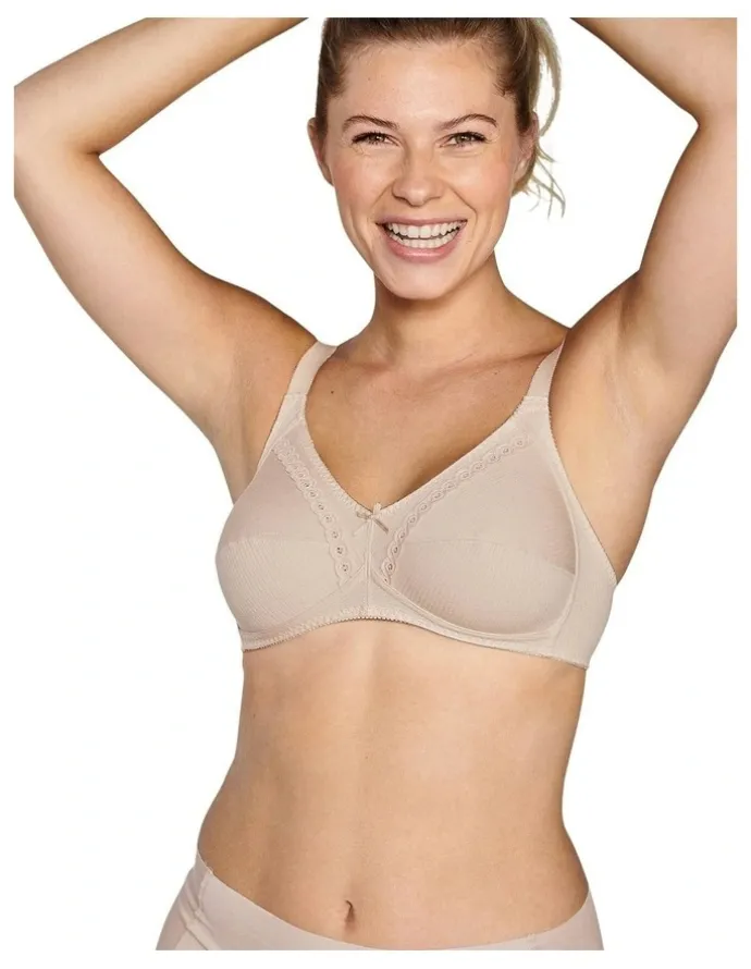 Naturana Wirefree Ribbed Pure Cotton Bra in Beige