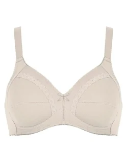 Naturana Wirefree Ribbed Pure Cotton Bra in Beige