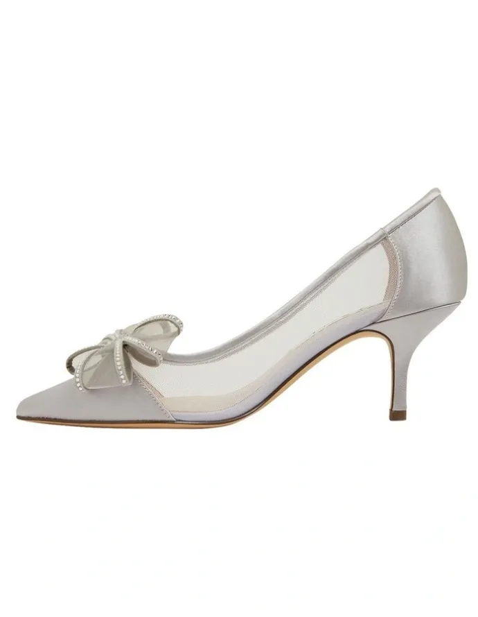 Nina Brite Silver Satin Heeled Shoes
