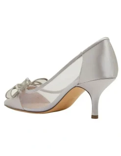 Nina Brite Silver Satin Heeled Shoes