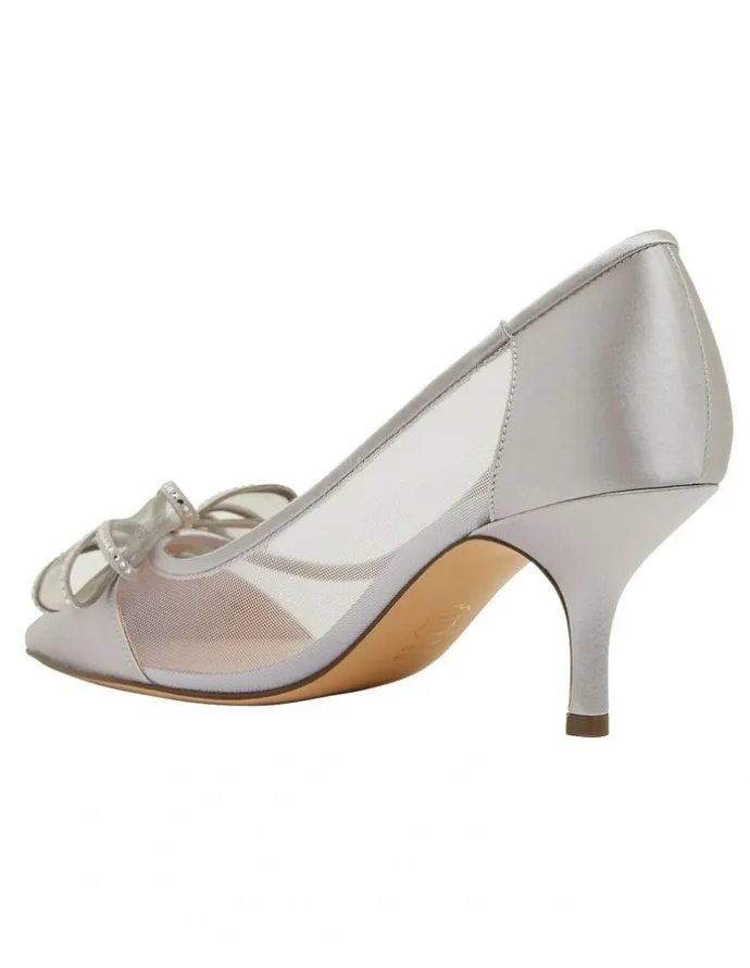 Nina Brite Silver Satin Heeled Shoes