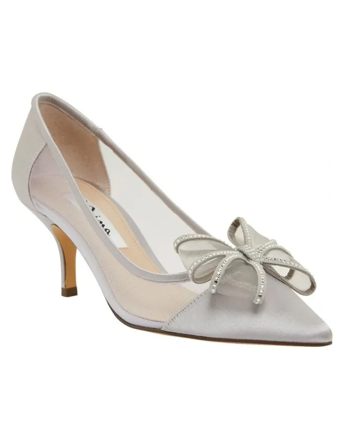 Nina Brite Silver Satin Heeled Shoes