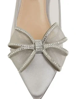 Nina Brite Silver Satin Heeled Shoes
