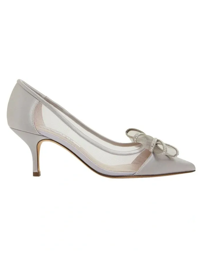 Nina Brite Silver Satin Heeled Shoes