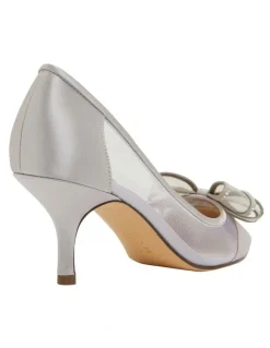 Nina Brite Silver Satin Heeled Shoes