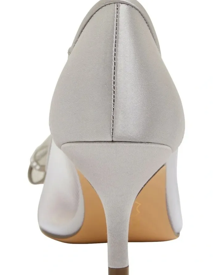 Nina Brite Silver Satin Heeled Shoes