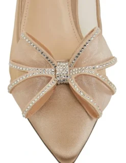 Nina Brite Taupe Crystal Satin Heeled Shoes