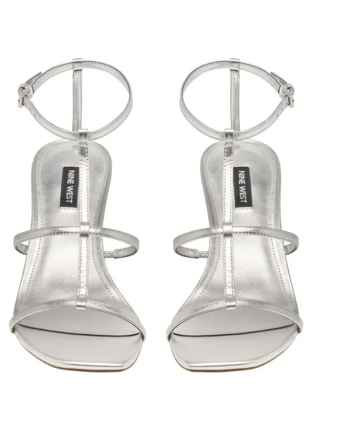 Nine West Pinila Heeled Sandal in Silver