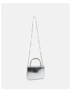 Novo Shoes ANISTON Silver Top-Handle Bag - Structured Leather-Look Handbag