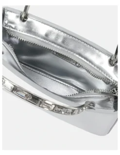 Novo Shoes ANISTON Silver Top-Handle Bag - Structured Leather-Look Handbag