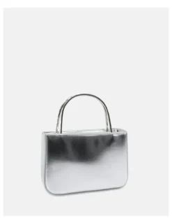 Novo Shoes ANISTON Silver Top-Handle Bag - Structured Leather-Look Handbag