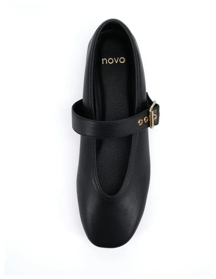 Novo Shoes Cade Ballet Flats in Black Smooth