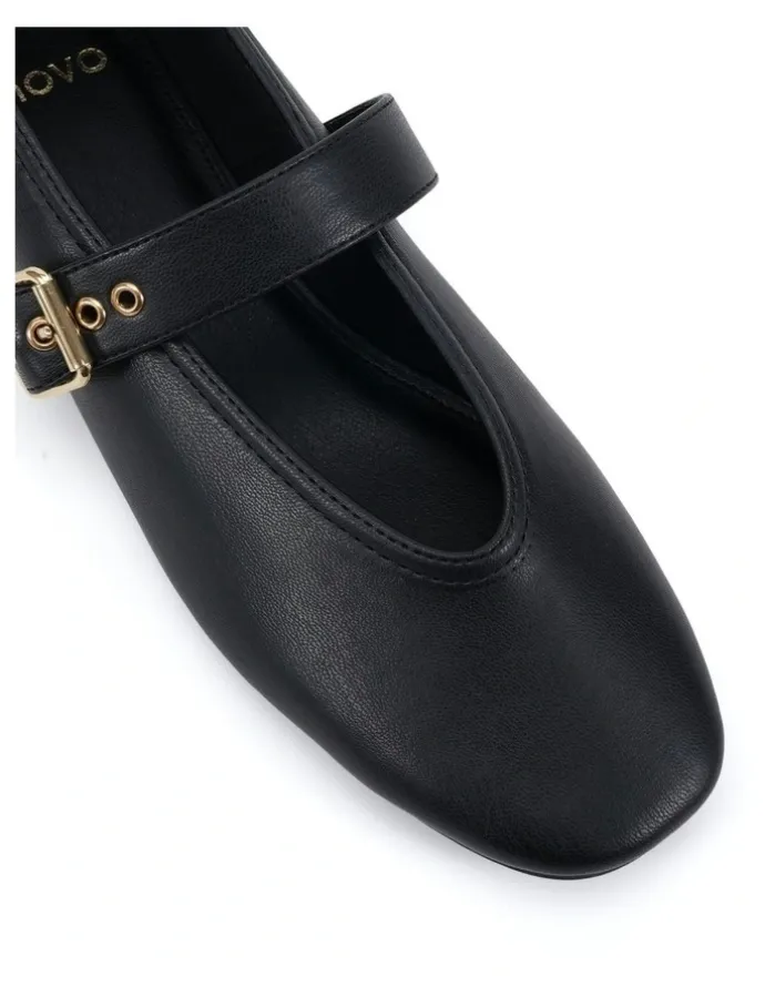 Novo Shoes Cade Ballet Flats in Black Smooth
