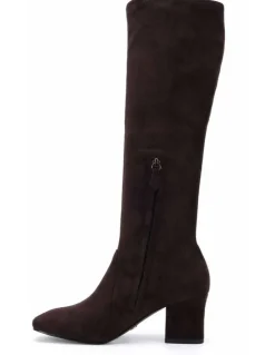 Novo Shoes DASHIELL - Espresso Suede Knee-High Heeled Boot