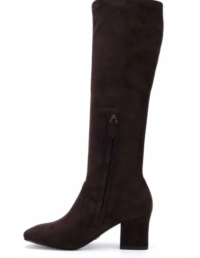 Novo Shoes DASHIELL - Espresso Suede Knee-High Heeled Boot